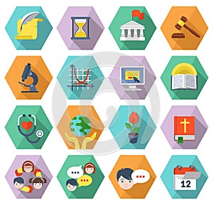 Modern Flat Education Icons in Hexagons