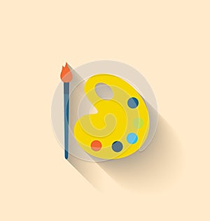 Modern Flat Icon of Brush and Palette with Paints