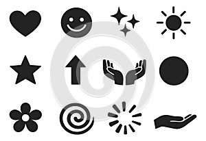 Modern flat icon set featuring essential user interface elements and symbols for web design