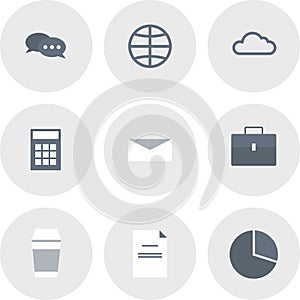 Modern flat icons collection, web design objects, business, finance, office and marketing items.