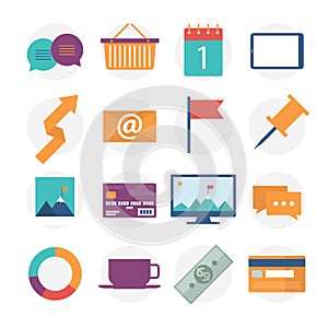 Modern flat icons vector collection, web design objects, business, office and marketing items.