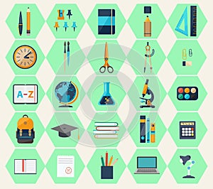 Modern flat icons of web design objects, business, office items