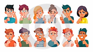 The modern flat illustration for this item shows people with negative emotions and gestures of stop, rejection, denial