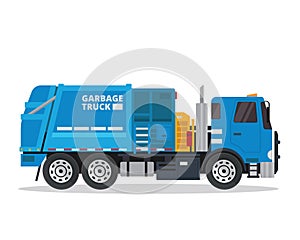 Modern Flat Isolated Industrial Garbage Truck Illustration