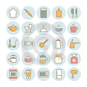 Set of outline kitchen icons