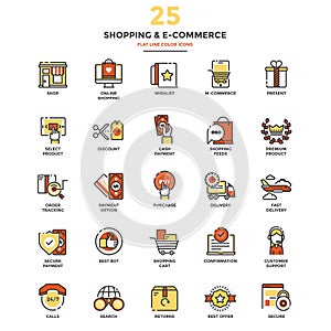 Modern Flat Line Color Icons- Shopping and E commerce