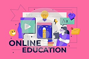 Modern flat line concept of Online Education