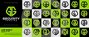 Modern flat line safety shield letter G GG logo set