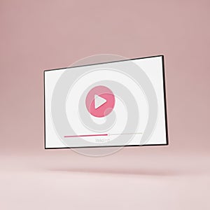 Modern flat screen displaying a play button and progress bar on a pink background