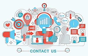 Modern Flat thin Line design Contact us support concept