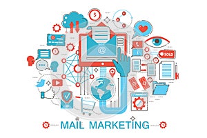 Modern Flat thin Line design Mail marketing concept for web banner website, presentation, flyer and poster.