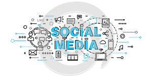 Modern flat thin line design vector illustration, concept of social media, social networking, web communtity and posting news