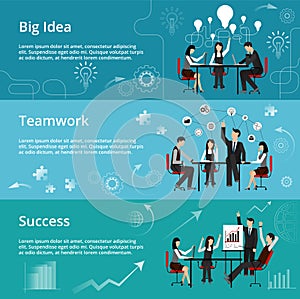 Modern flat thin line design vector illustration, concepts of creative big idea, teamwork process and success in business