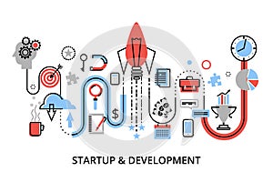 Modern flat thin line design vector illustration, concepts of startup project, business strategy and innovation development