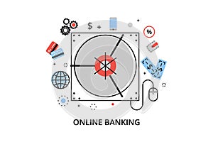 Modern flat thin line design vector illustration, infographic concept of online banking, internet money operations and payment
