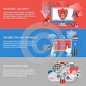 Modern flat thin line design vector illustration, infographic concepts of internet security, secure online and data protection