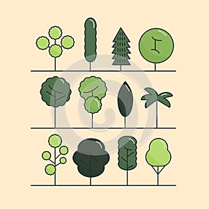 Modern flat trees set. Vector tree icons set, tree