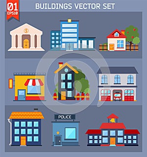 Modern flat vector buildings set.