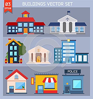 Modern flat vector buildings set.