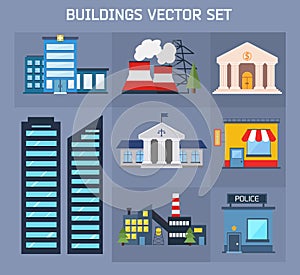 Modern flat vector buildings set.