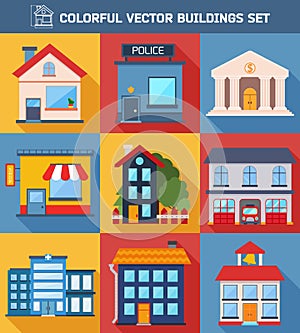 Modern flat vector buildings set.