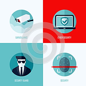 Modern flat vector concepts of security and surveillance