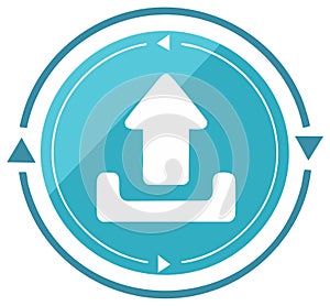 Modern flat vector icon with upload arrow and circular synchronization symbol for web and app interface