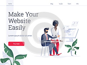 Modern flat vector illustration concept of people making web page design for website. Creative landing page design