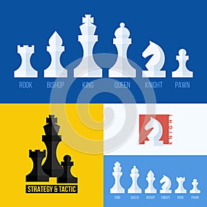 Modern flat vector set of chess icons. Chess pieces