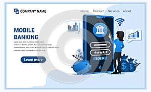 Modern flat web page design concept of Mobile banking, online financial investment. Flat landing page template. vector