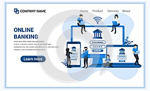 Modern flat web page design concept of Online banking, online financial investment. Flat landing page template. vector