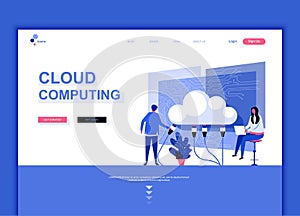 Modern flat web page design template concept of Cloud Technology decorated people character
