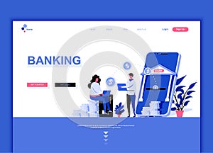 Modern flat web page design template concept of Online Banking decorated people character