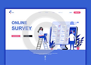 Modern flat web page design template concept of Online Survey decorated people character