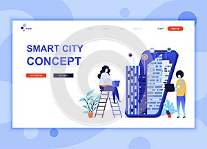 Modern flat web page design template concept of Smart City Technology decorated people character for website