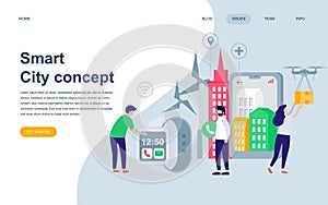 Modern flat web page design template of Smart City Technology decorated people character for website