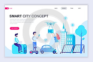 Modern flat web page design template of Smart City Technology decorated people character for website and mobile website