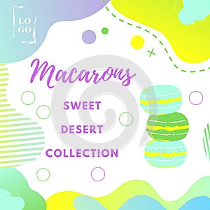 Modern flayer, poster with macarons. Abstract background.