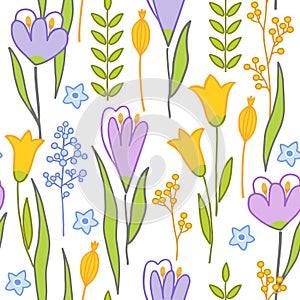 Modern floral handrawn seamless pattern background on white. Vector illustration. photo