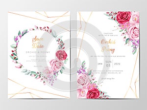 Modern floral wedding invitation cards template set with flowers decoration