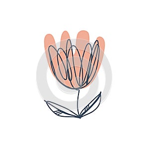 Modern flower art print in scandinavian style. Vector EPS and jpg image, clipart, editable isolated details