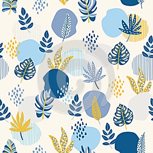 Modern Flowers and botanical leaves seamless pattern vecor illustration,Design for fashion , fabric, textile, wallpaper, cover,