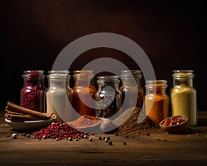 Modern food spice picture high definition. A table topped with lots of different types of spices