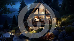 Modern forest night design summer home house property building architecture sky exterior luxury