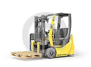 Modern forklift with empty pallet on a white background. 3d