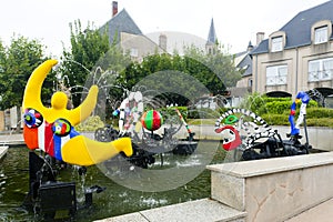 modern fountain by Niki de Saint Phalle, Chateau-Chinon, Burgund