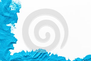 Modern frame for blor with blue sand texture on white background top view mockup