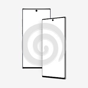 Modern frameless smartphones with front and perspective side view isolated on white background