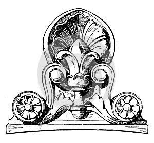 Modern French Antefix, roof,  vintage engraving