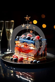 Modern French Cake with Champagne Decoration for Bastille Day of France